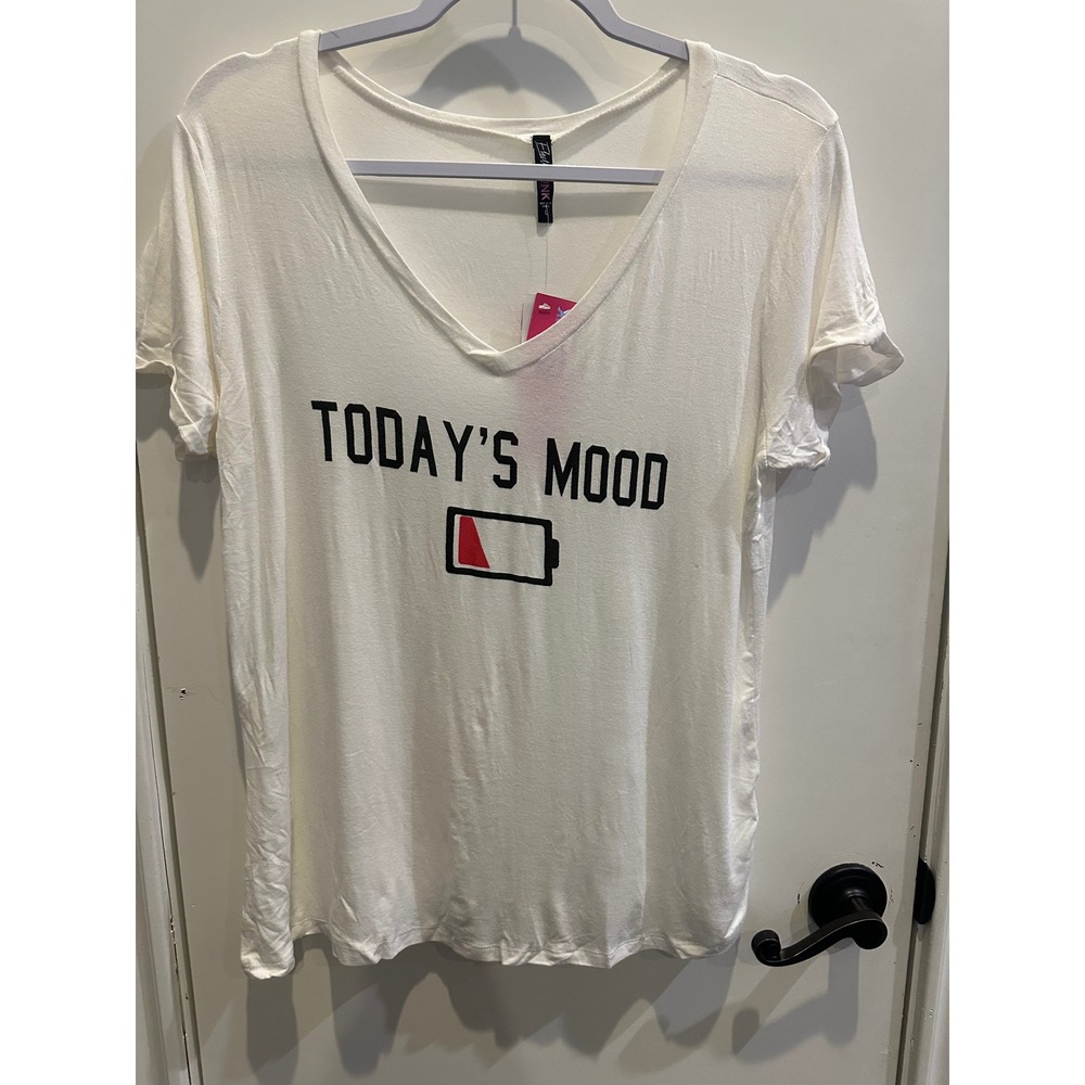 Electric Pink Womens Todays Mood Graphic V-Neck T-Shirt White Large